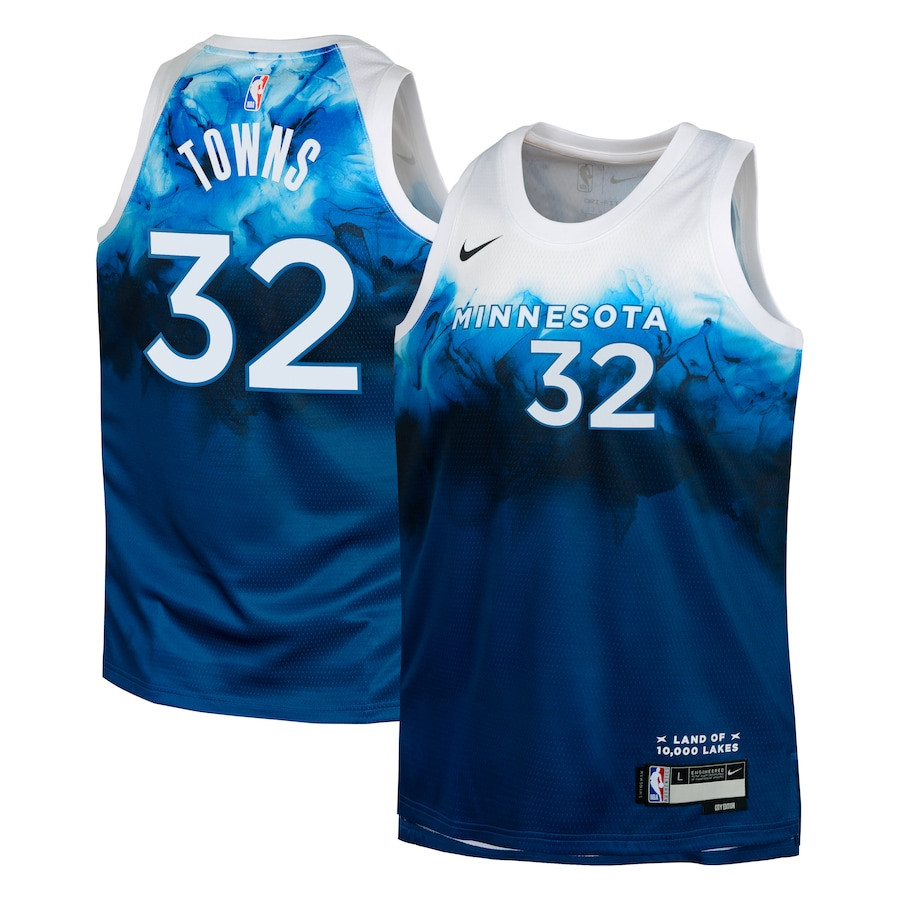 Karl-Anthony Towns 32 Minnesota Timberwolves 2023/24 City Edition Swingma Blue NBA Jersey Youth