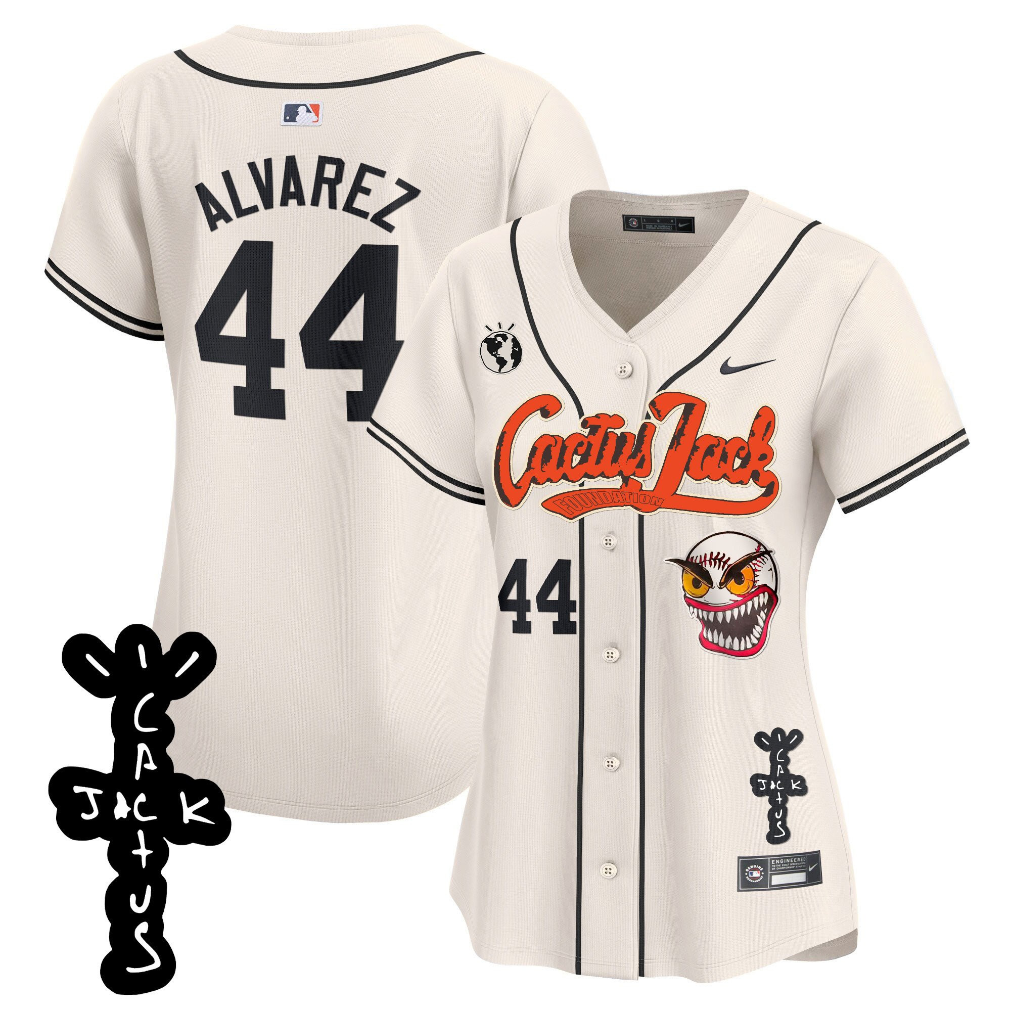 Yordan Alvarez 44 Houston Astros Cactus Jack Patch V2 Cream MLB Jersey Women's
