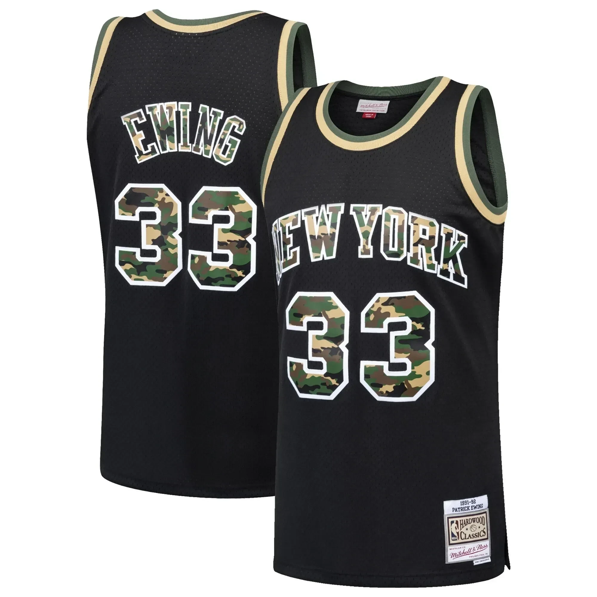 Patrick Ewing New York Knicks Mitchell Ness Straight Fire Camo Swingman Black NBA Jersey Men's