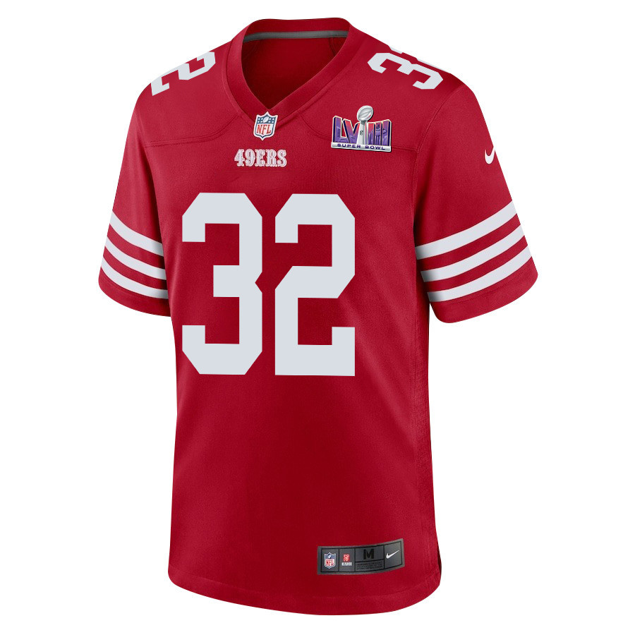 Tyrion Davis-Price 32 San Francisco 49ers Super Bowl LVIII Patch Game Scarlet NFL Jersey Men's