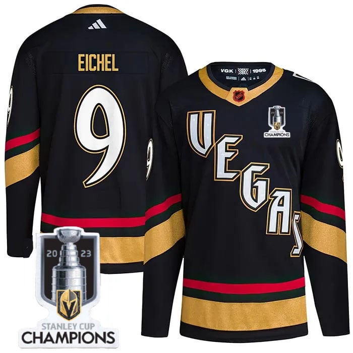 Jack Eichel 9 Vegas Golden Knights 2023 Stanley Cup Champions Patch Special Edition 2.0 Breakaway Black NHL Jersey Men's