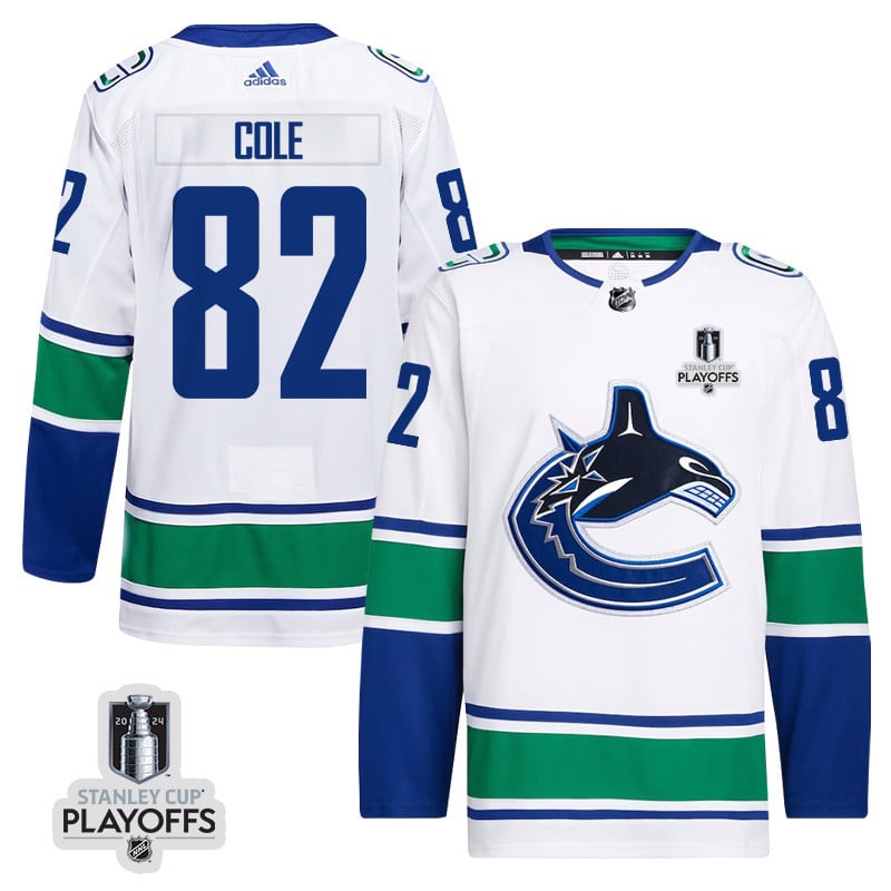 Ian Cole 82 Vancouver Canucks 2024 Playoffs Patch Away White NHL Jersey Men's