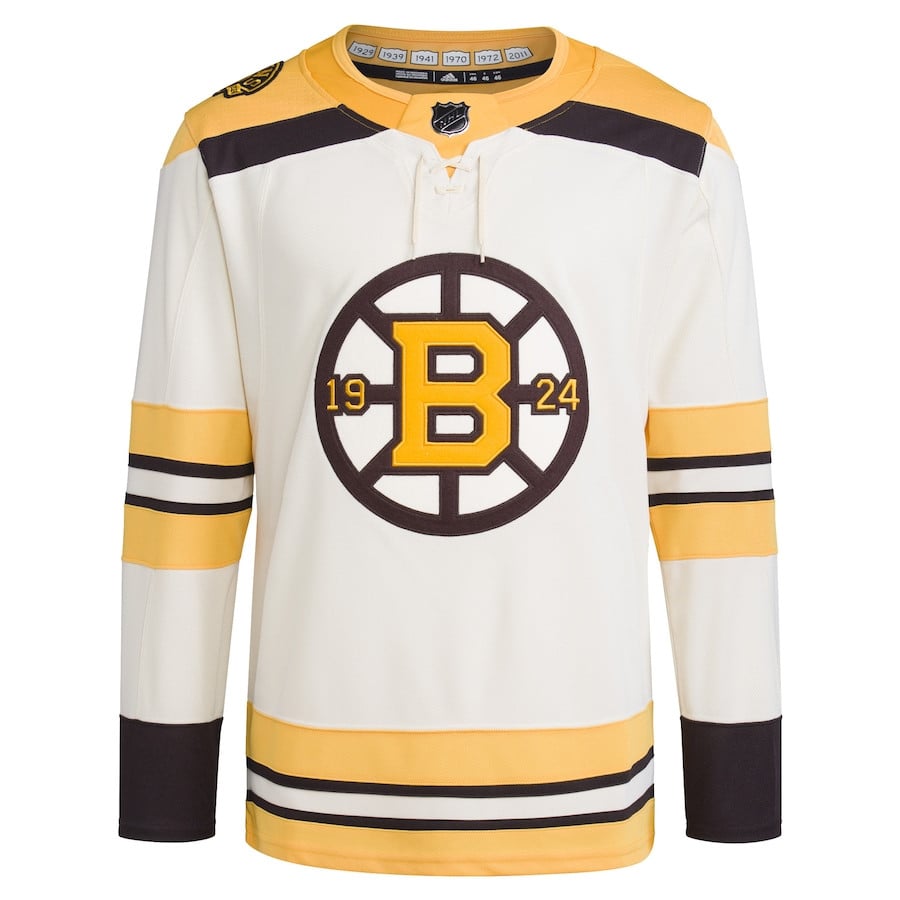 Boston Bruins 100th Anniversary Primegreen Cream NHL Jersey Men's