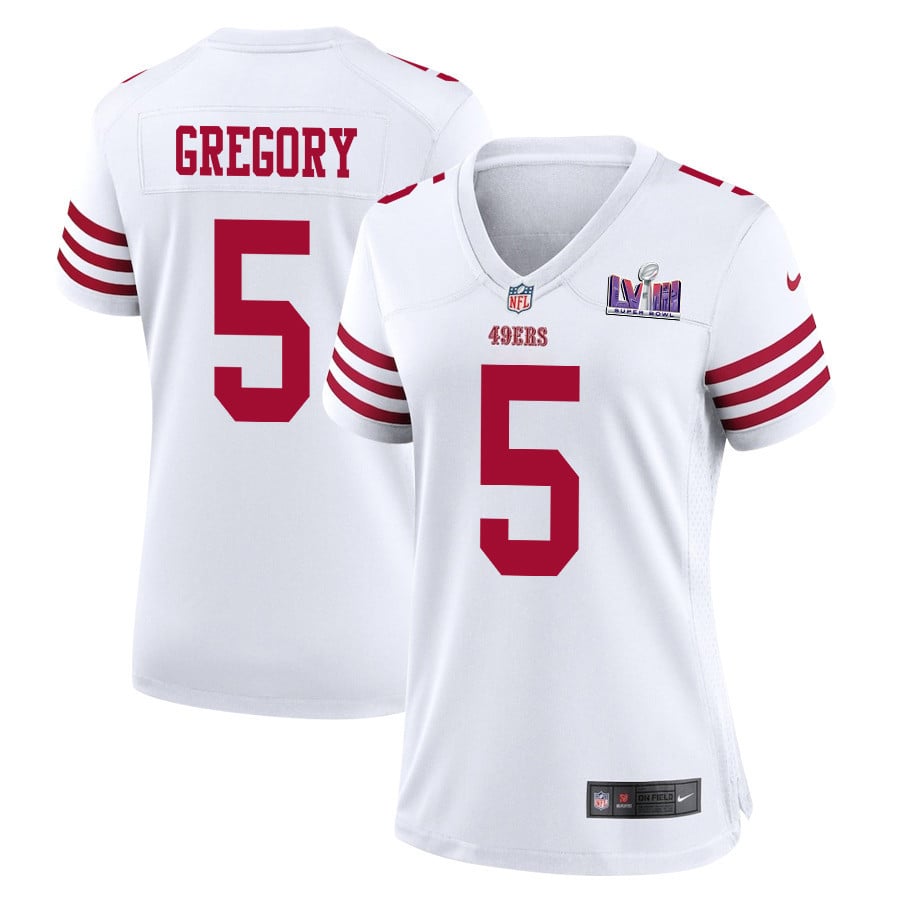 Randy Gregory 5 San Francisco 49ers Super Bowl LVIII Patch Game White NFL Jersey Women's