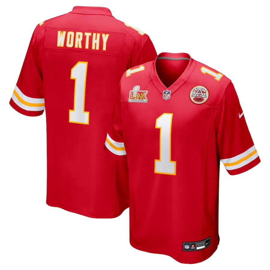 Xavier Worthy 1 Kansas City Chiefs Super Bowl LIX Game Red NFL Jersey Men's