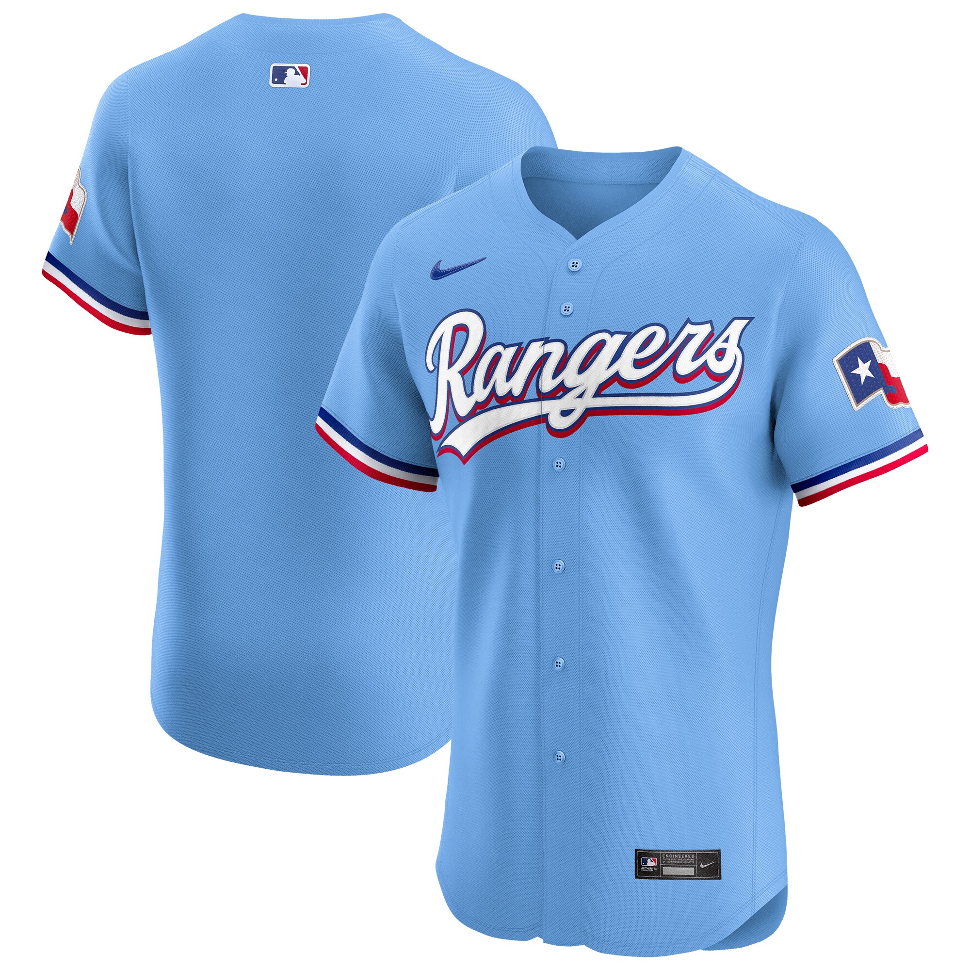 Texas Rangers Light Blue Alternate Vapor Premier Elite Patch MLB Jersey Men's