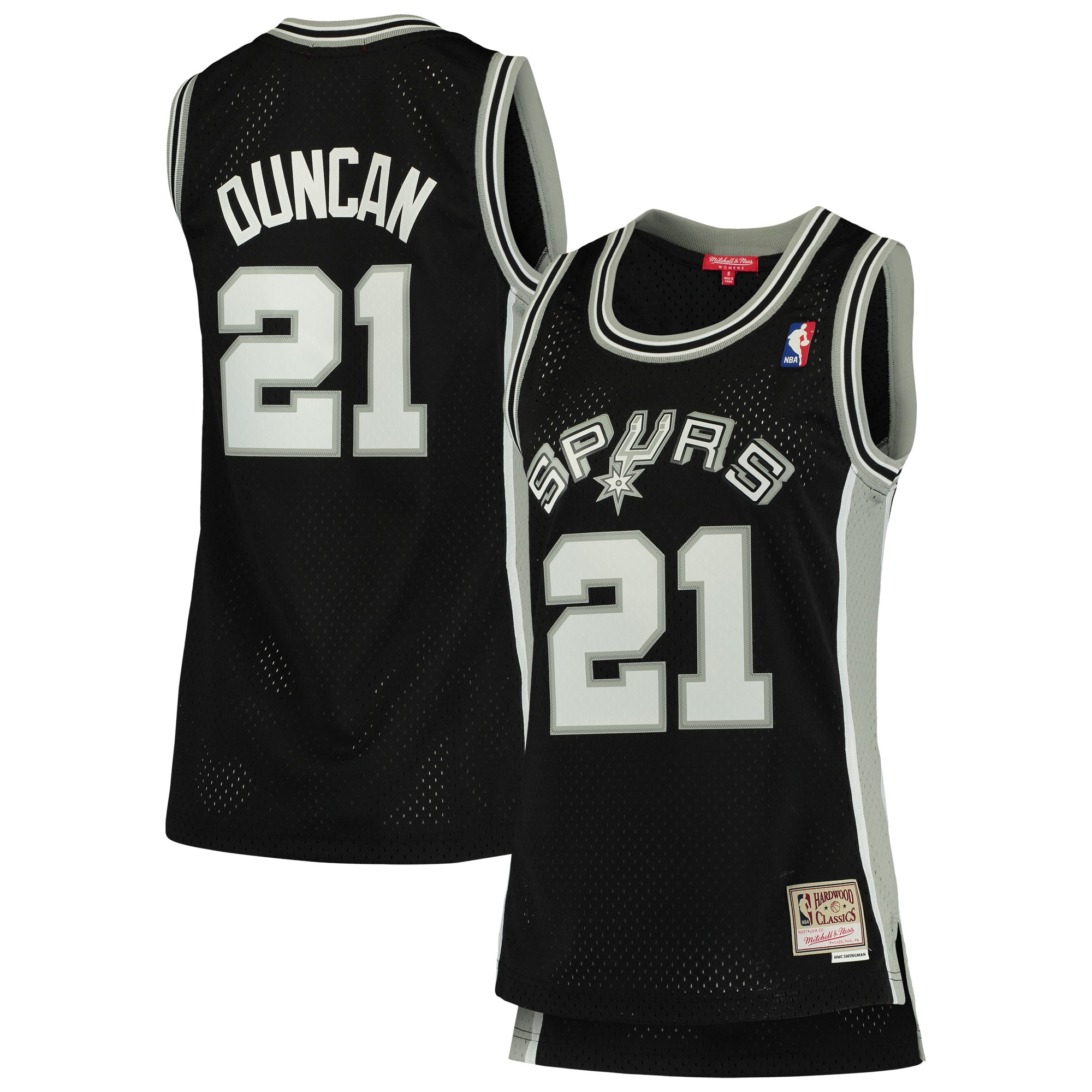 Mitchell Ness Tim Duncan Black San Antonio Spurs 1998-99 Hardwood Classics Swingman NBA Jersey Women's