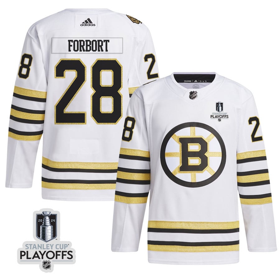 Derek Forbort 28 Boston Bruins 2024 Playoffs Patch Away White NHL Jersey Men's