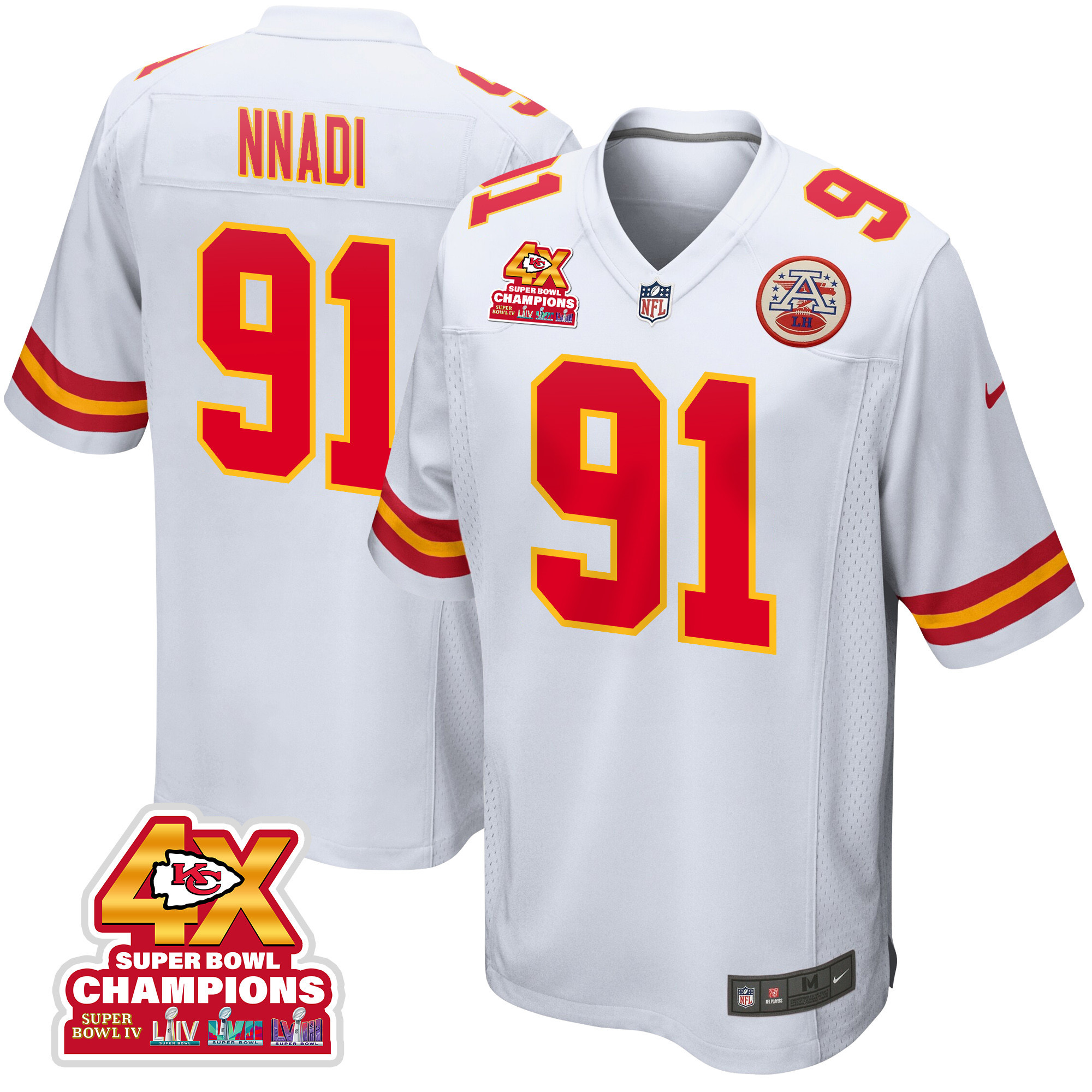 Derrick Nnadi 91 Kansas City Chiefs Super Bowl LVIII Champions 4X Game White NFL Jersey Men's