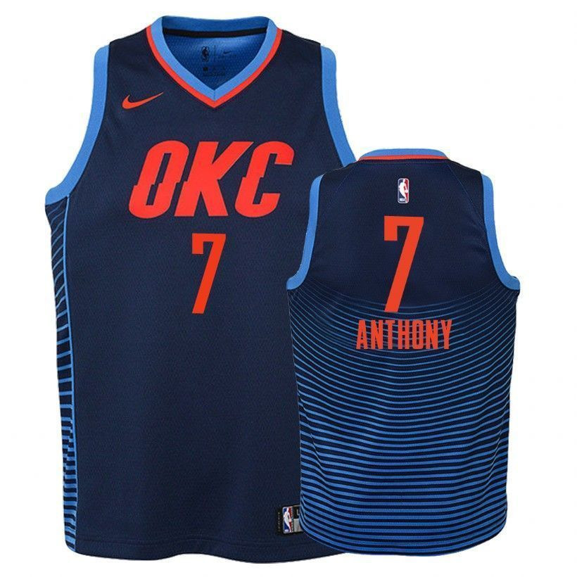 Thunder Carmelo Anthony 7 Statet Navy NBA Jersey Youth