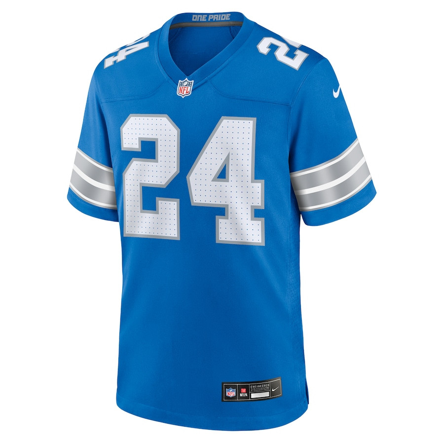 Loren Strickland 24 Detroit Lions Team Game Blue NFL Jersey Men's