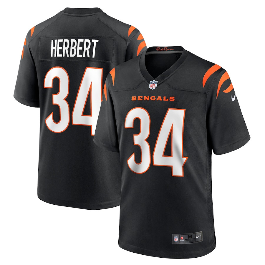 Khalil Herbert 34 Cincinnati Bengals Game Black NFL Jersey Men's