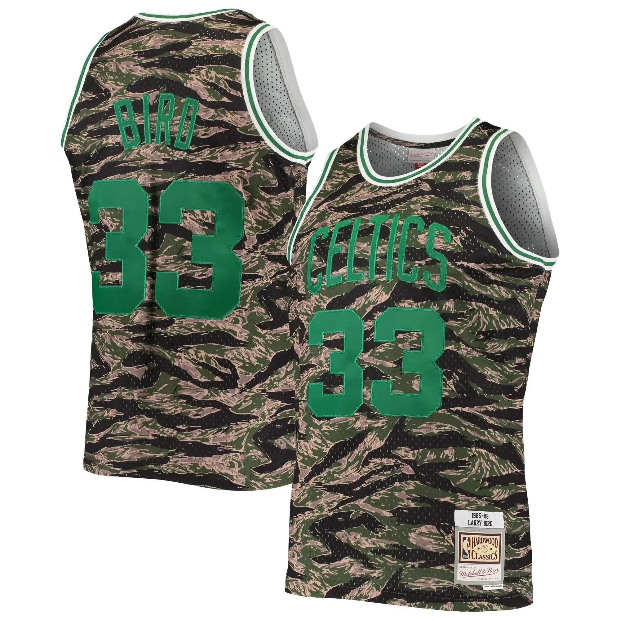Larry Bird Boston Celtics Mitchell Ness Hardwood Classics Tiger Swingman Camo NBA Jersey Men's