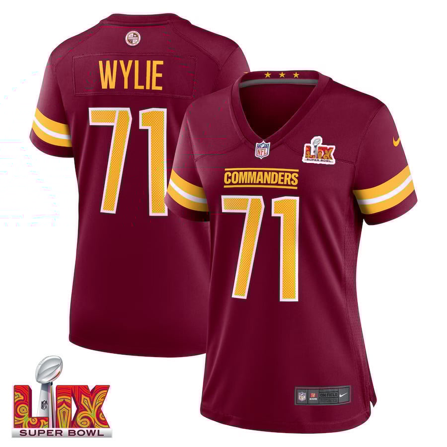 Andrew Wylie #71 Washington Commanders Super Bowl LIX Burgundy NFL Jersey Women's