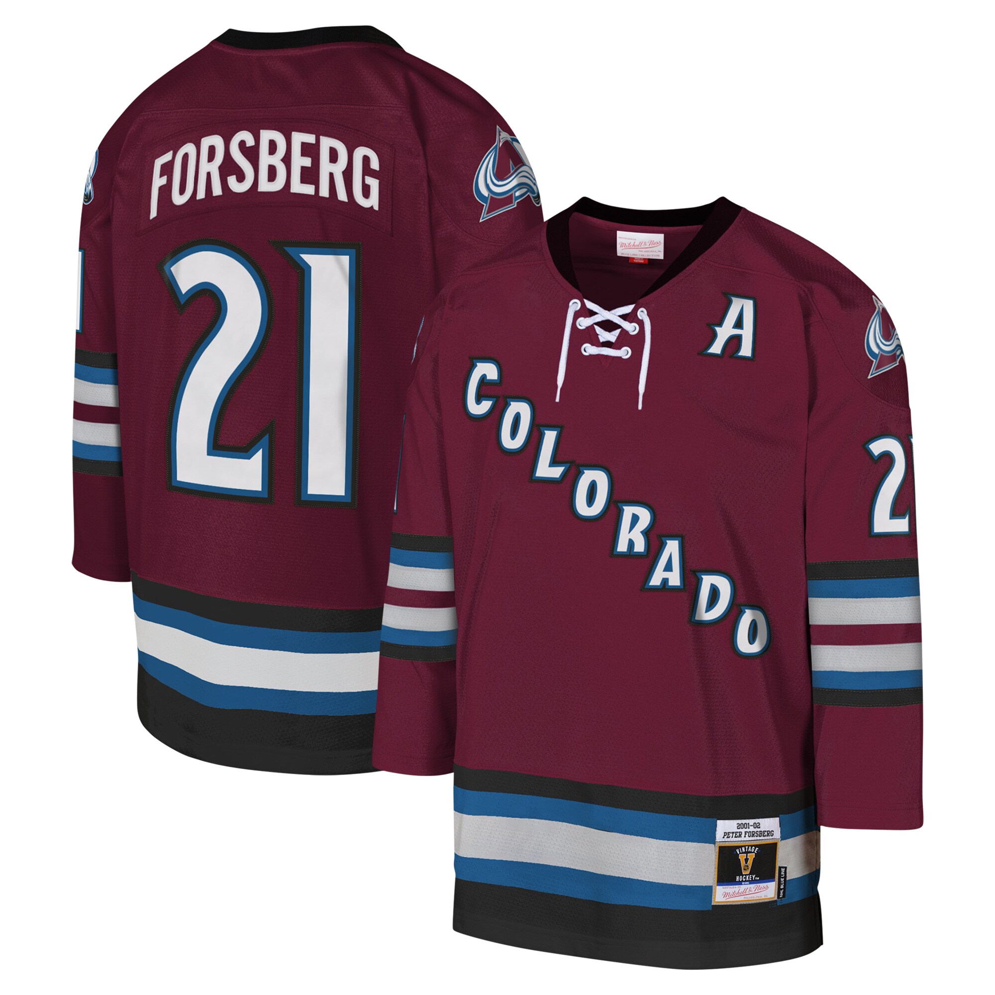Colorado Avalanche Peter Forsberg Mitchell Ness Burgundy 2001-02 Blue Line Player NHL Jersey Youth