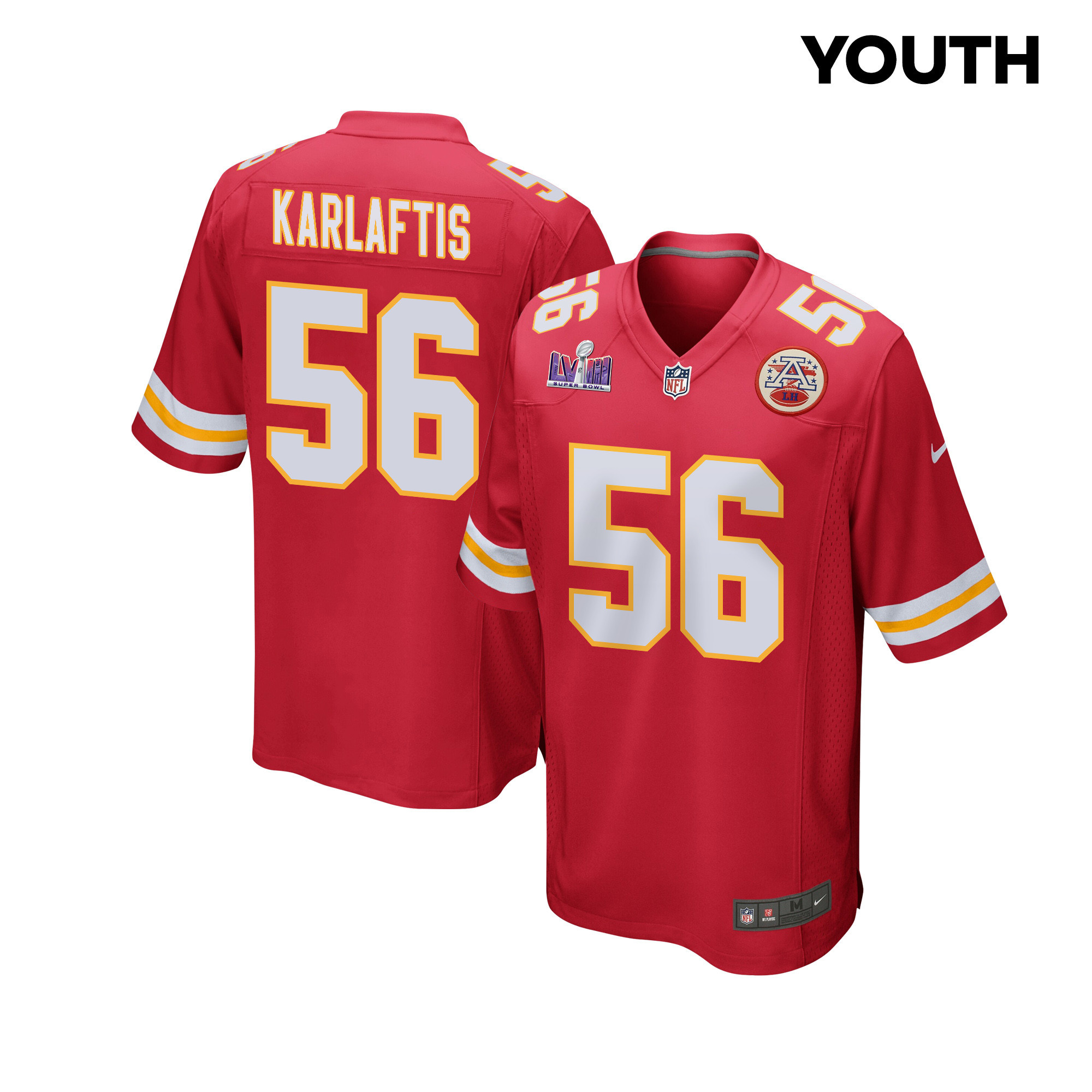 George Karlaftis 56 Kansas City Chiefs Super Bowl LVIII Patch Game Red NFL Jersey Youth