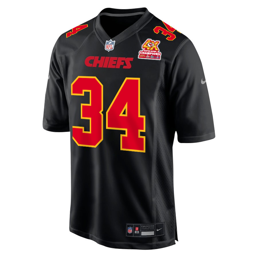Deneric Prince 34 Kansas City Chiefs Super Bowl LVIII Champions 4X Fashion Game Carbon Black NFL Jersey Men's