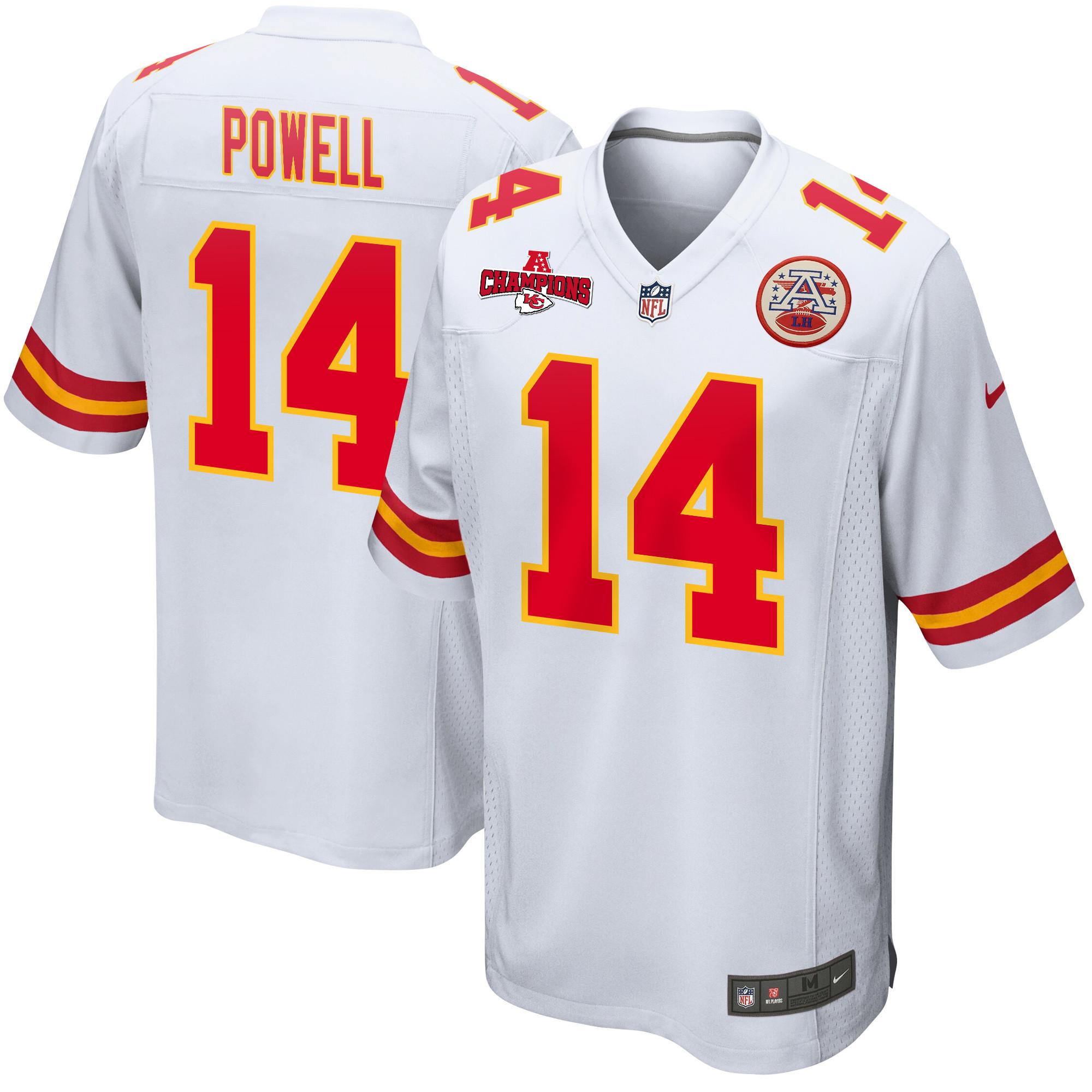 Cornell Powell 14 Kansas City Chiefs AFC Champions Patch Game White NFL Jersey Men's