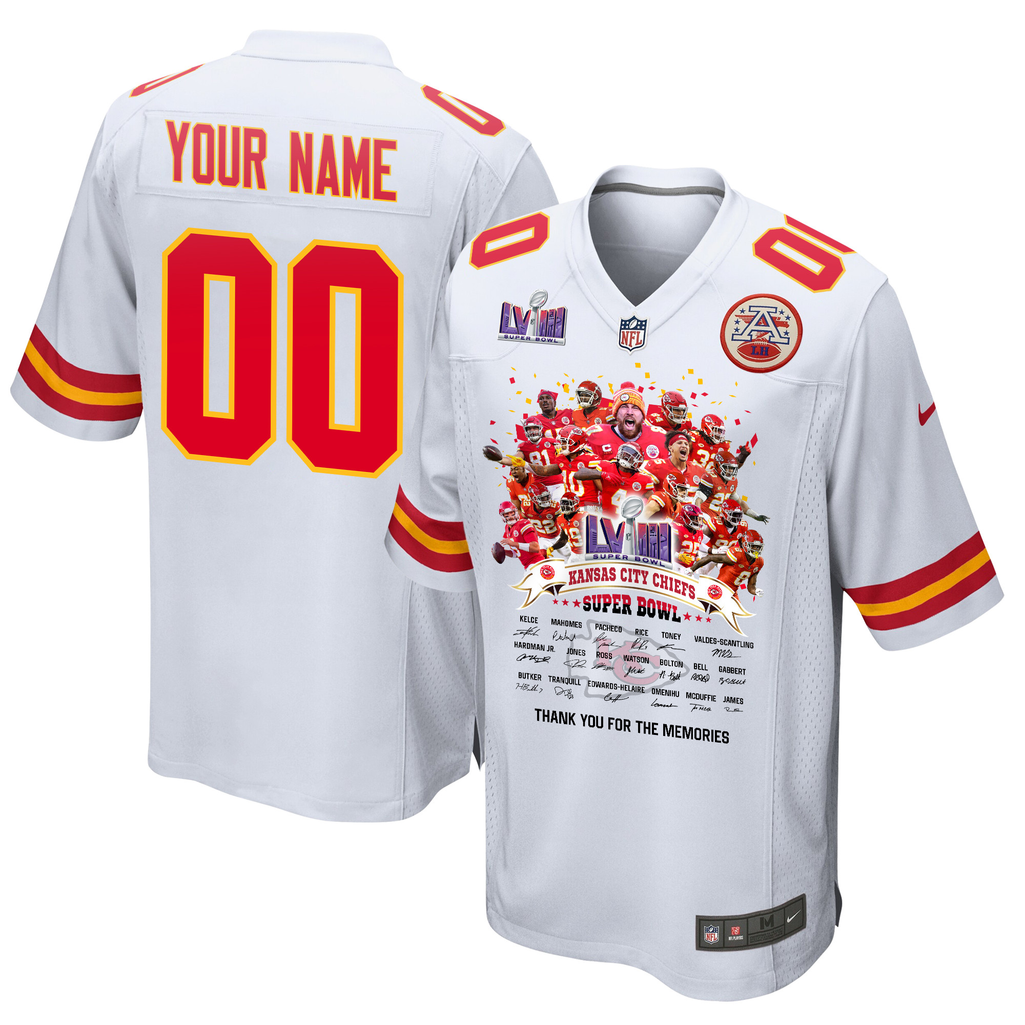 Kansas City Chiefs Super Bowl LVIII Thanks For Memories Game Custom White NFL Jersey Men's