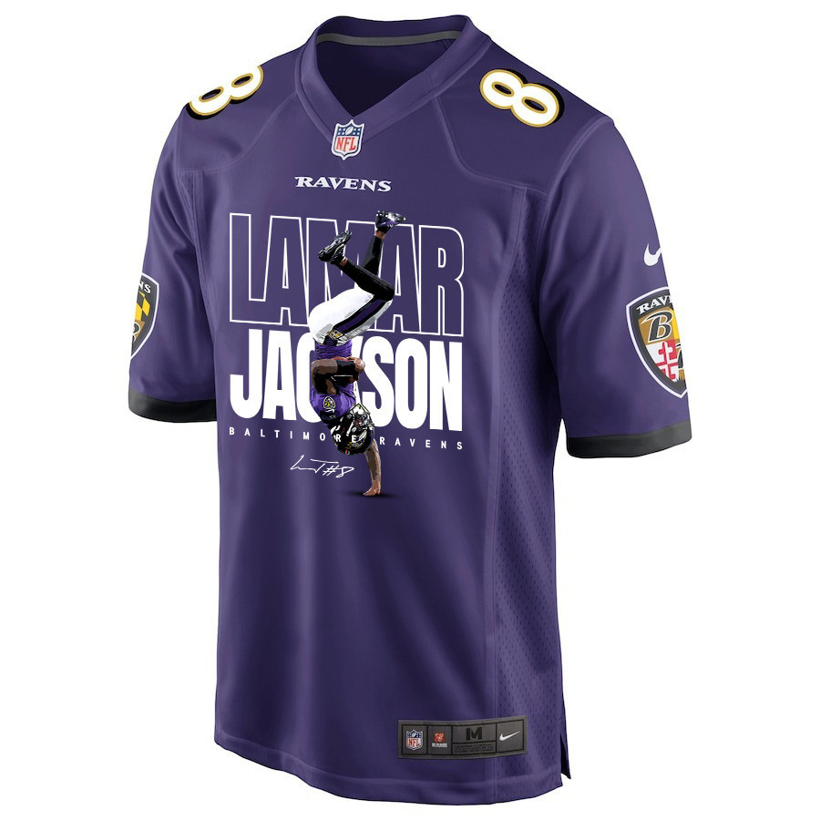 Lamar Jackson 8 Baltimore Ravens Lamar the Merrier Game Purple NFL Jersey Men's