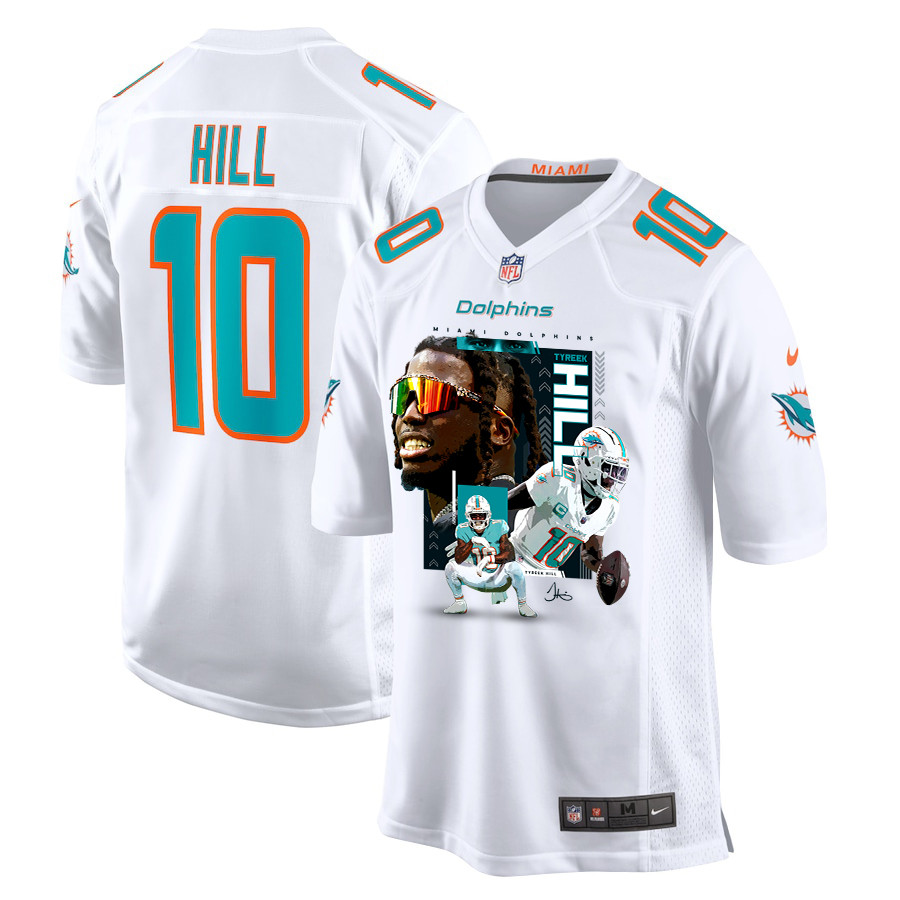 Tyreek Hill 10 Miami Dolphins Run Cheetah Run Game White NFL Jersey Men's