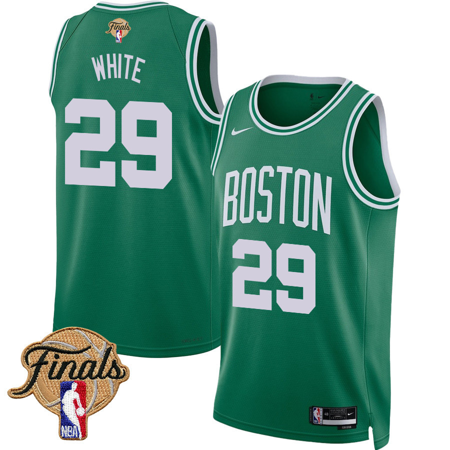 Derric White 29 Boston Celtics 2024 FINALS PATCH Icon Edition Kelly Green NBA Jersey Men's