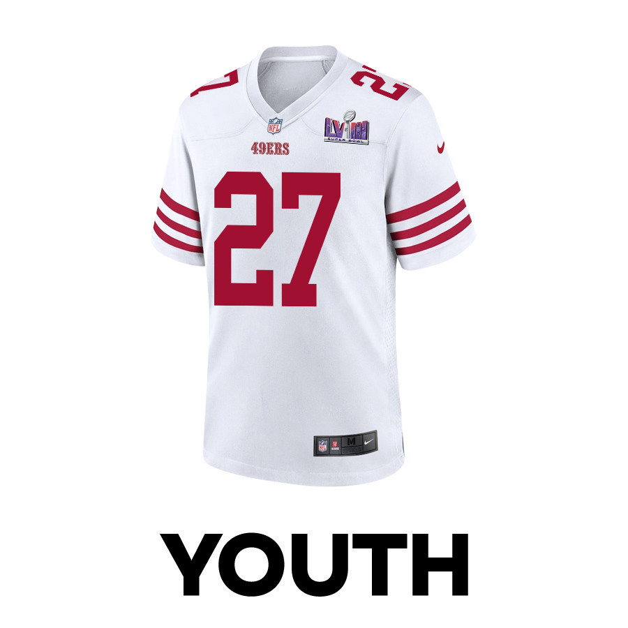 Ji'Ayir Brown 27 San Francisco 49ers Super Bowl LVIII Patch Game White NFL Jersey Youth