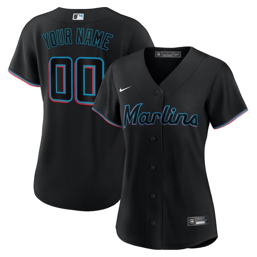 Miami Marlins Alternate Custom Black MLB Jersey Women's