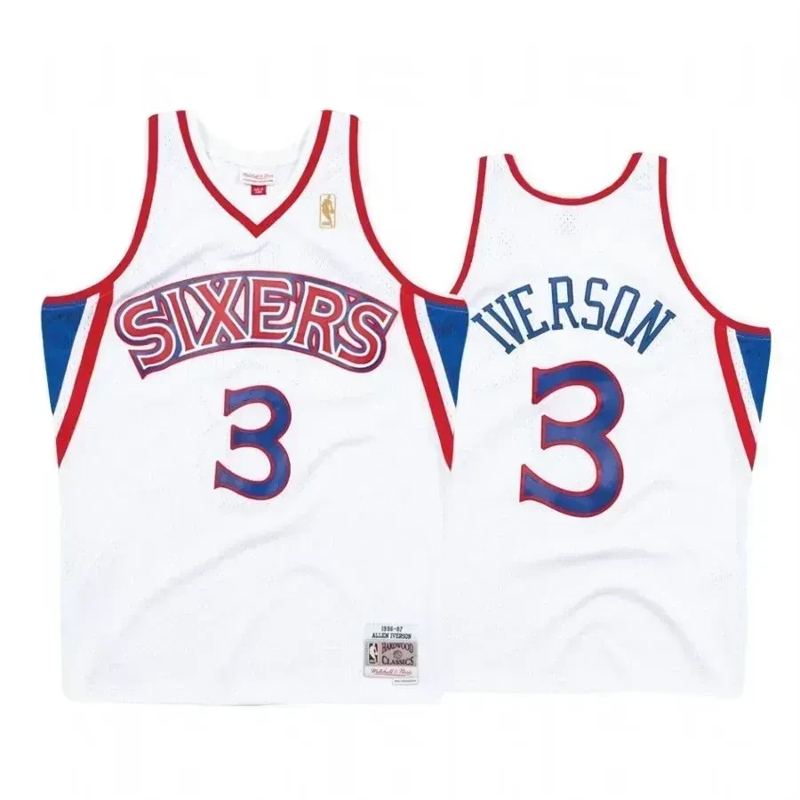 Allen Iverson 3 Philadelphia 76ers White Hardwood Classics NBA Jersey Men's
