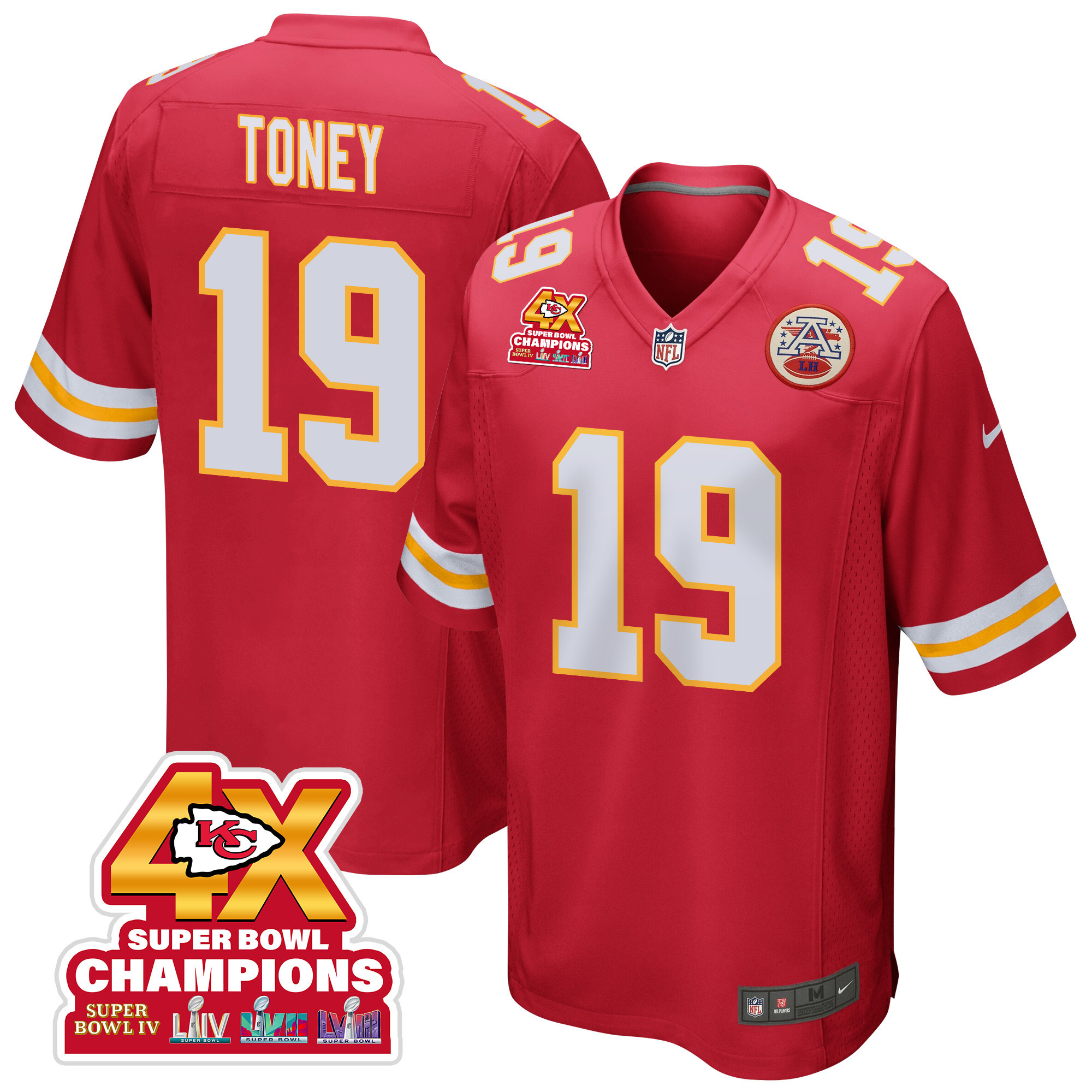 Kadarius Toney 19 Kansas City Chiefs Super Bowl LVIII Champions 4X Game Red NFL Jersey Men's