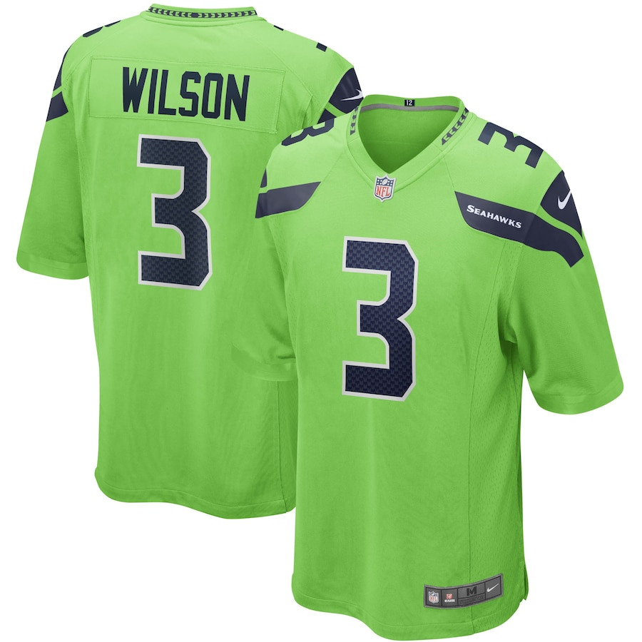 Russell Wilson 3 Seattle Seahawks Alternate Game Neon Green NFL Jersey Men's