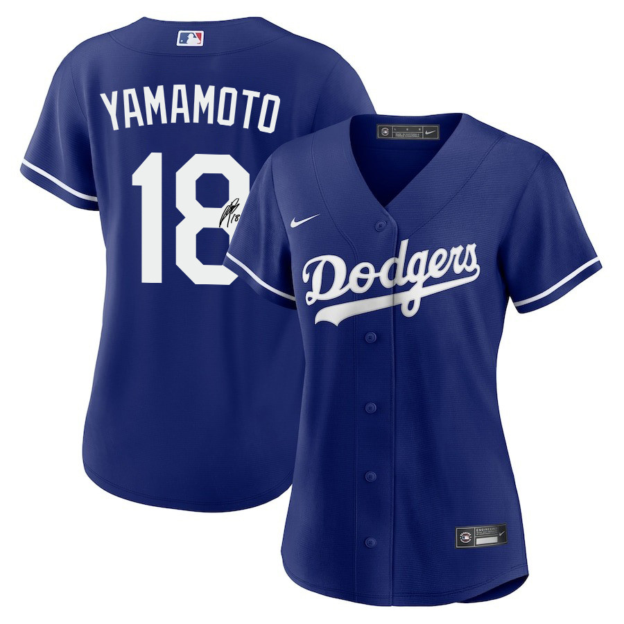 Yoshinobu Yamamoto 18 Signed Los Angeles Dodgers Alternate Royal MLB Jersey Women's