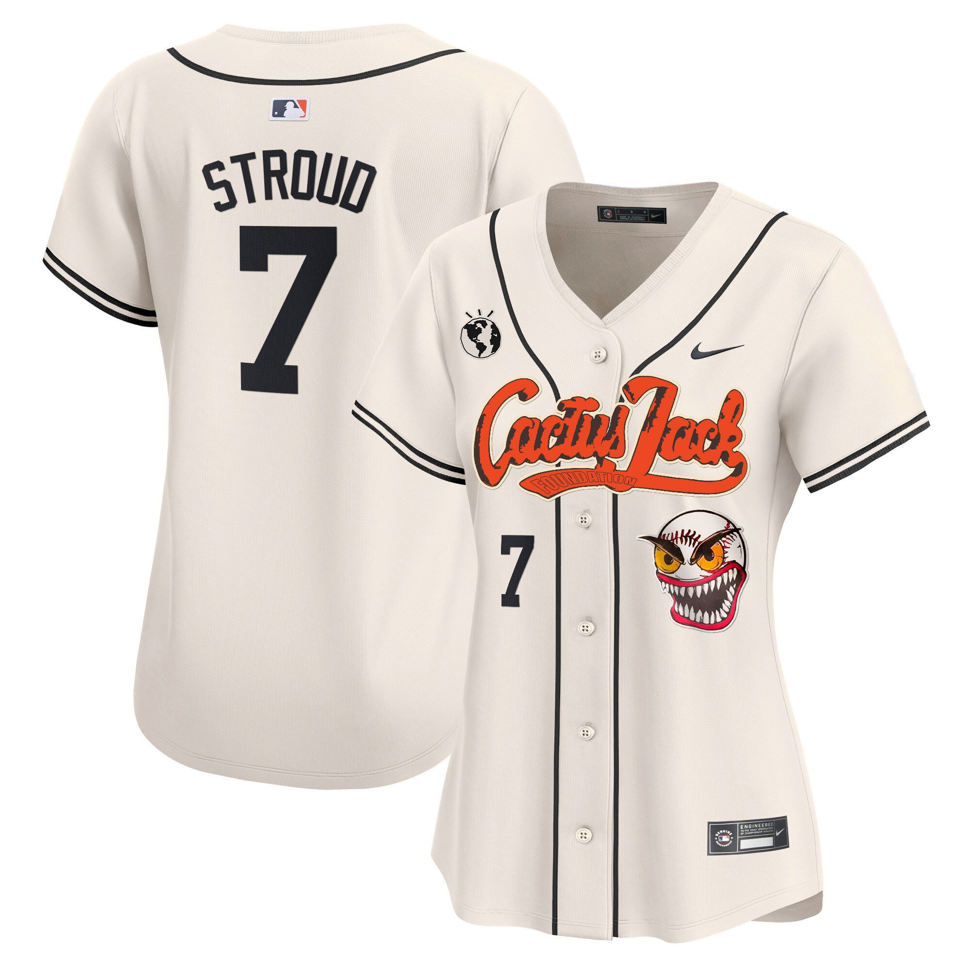 CJ Stroud 7 Houston Astros Cactus Jack Patch Cream MLB Jersey Women's