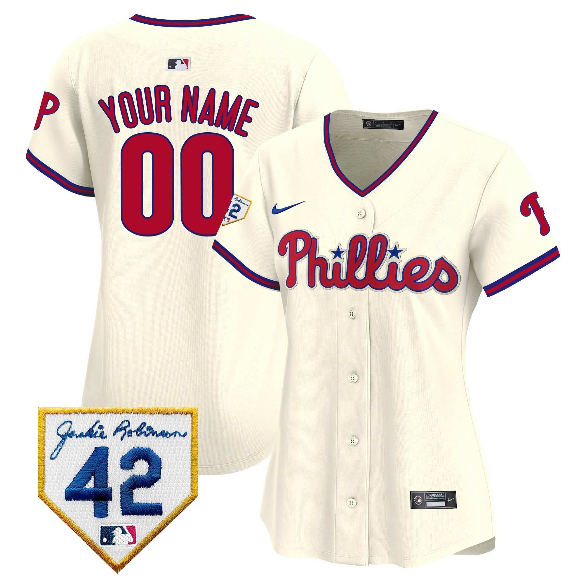 Philadelphia Phillies 2024 Jackie Robinson Patch Custom Cream MLB Jersey Women's