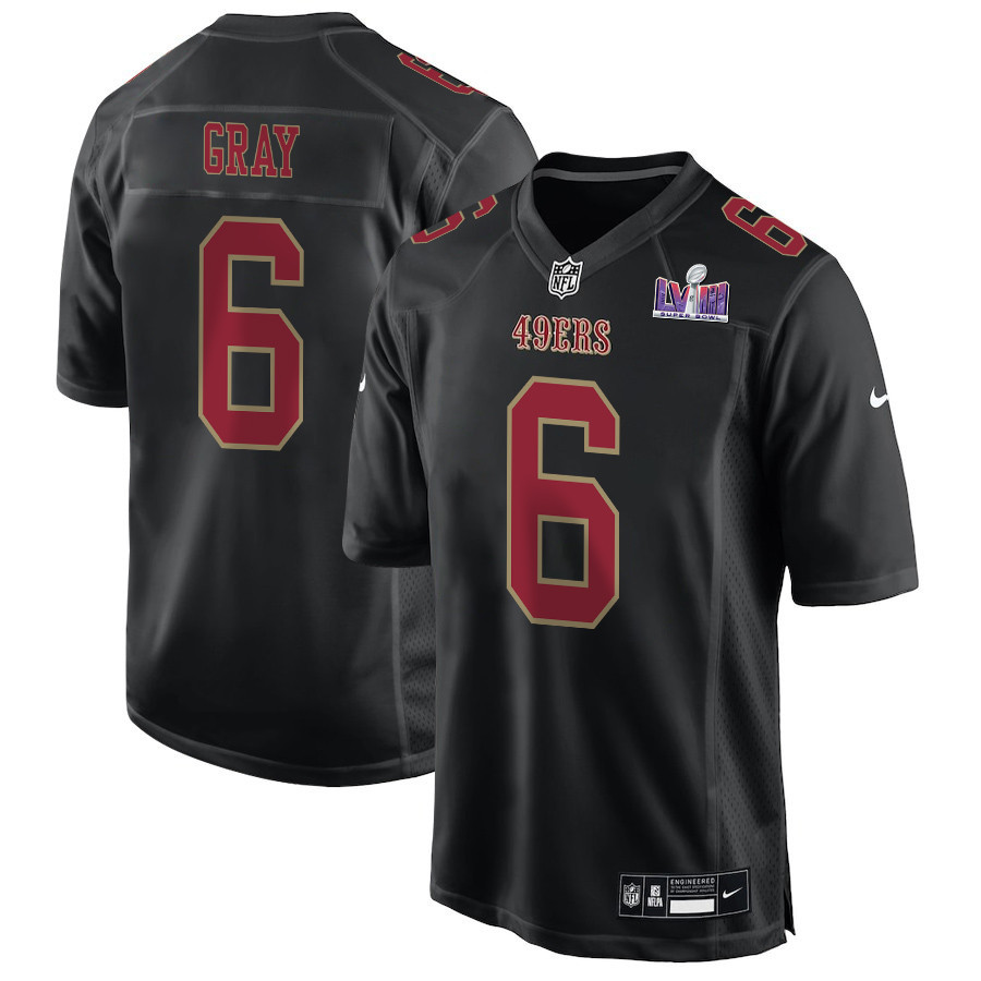 Danny Gray 6 San Francisco 49ers Super Bowl LVIII Patch Fashion Game Carbon Black NFL Jersey Men's