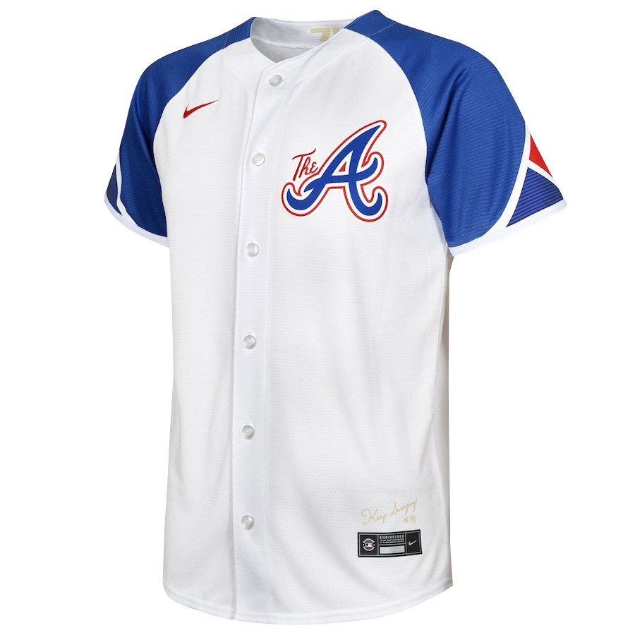 Ronald Acu?a Jr. 13 Atlanta Braves Signed MVP 2023 City Connect Player White Blue MLB Jersey Youth
