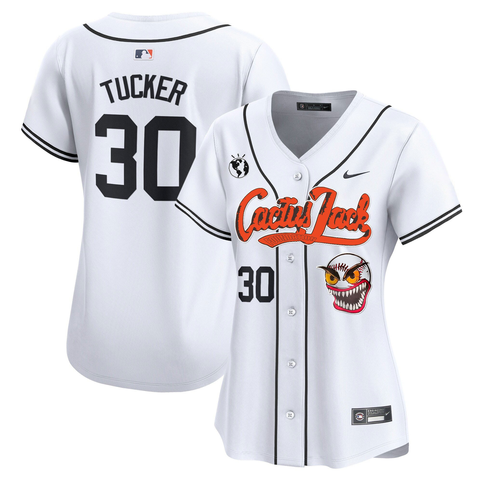 Kyle Tucker 30 Houston Astros Cactus Jack Patch White MLB Jersey Women's