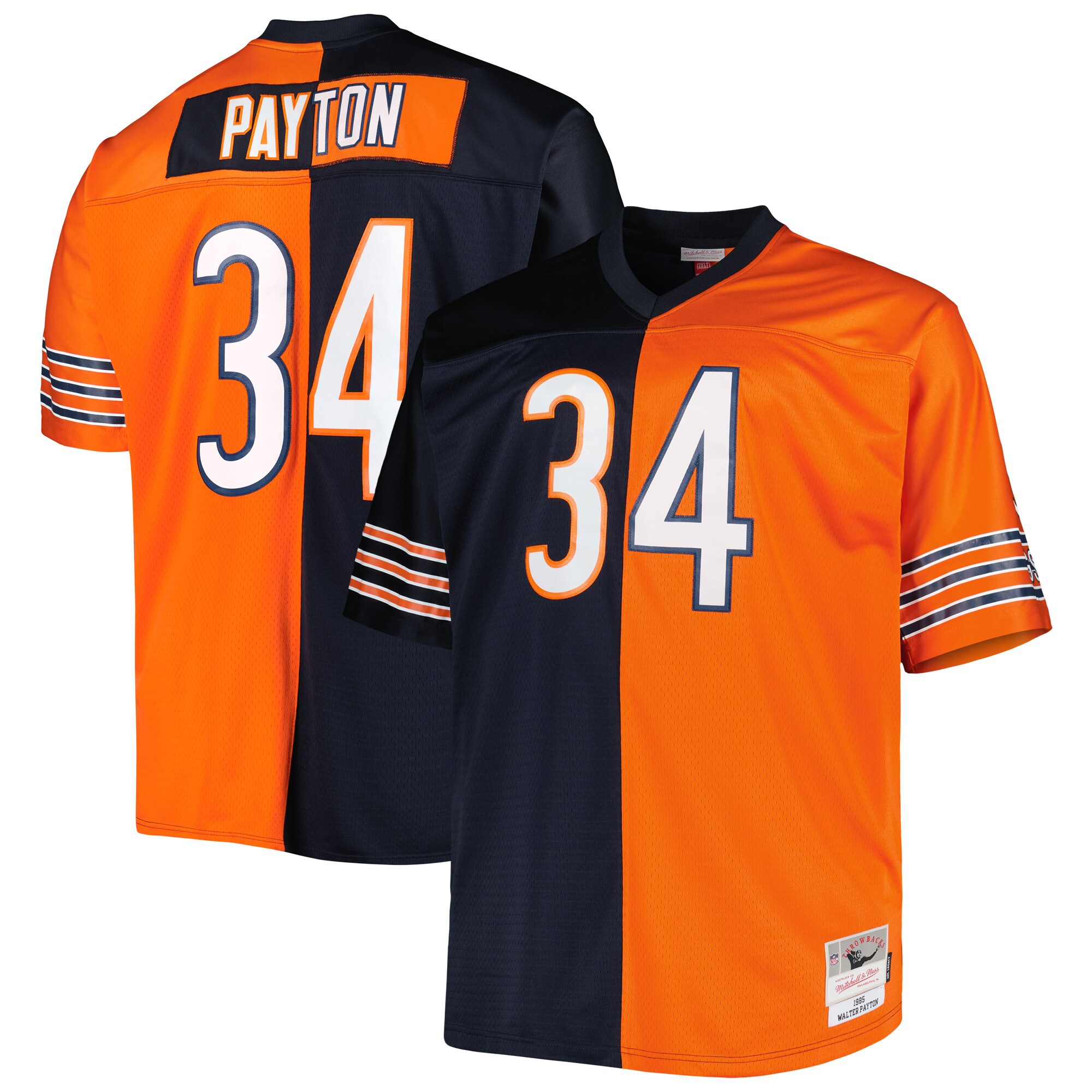 Chicago Bears Walter Payton Mitchell Ness Navy/Orange Big Tall Split Legacy Retired Player NFL Jersey Men's