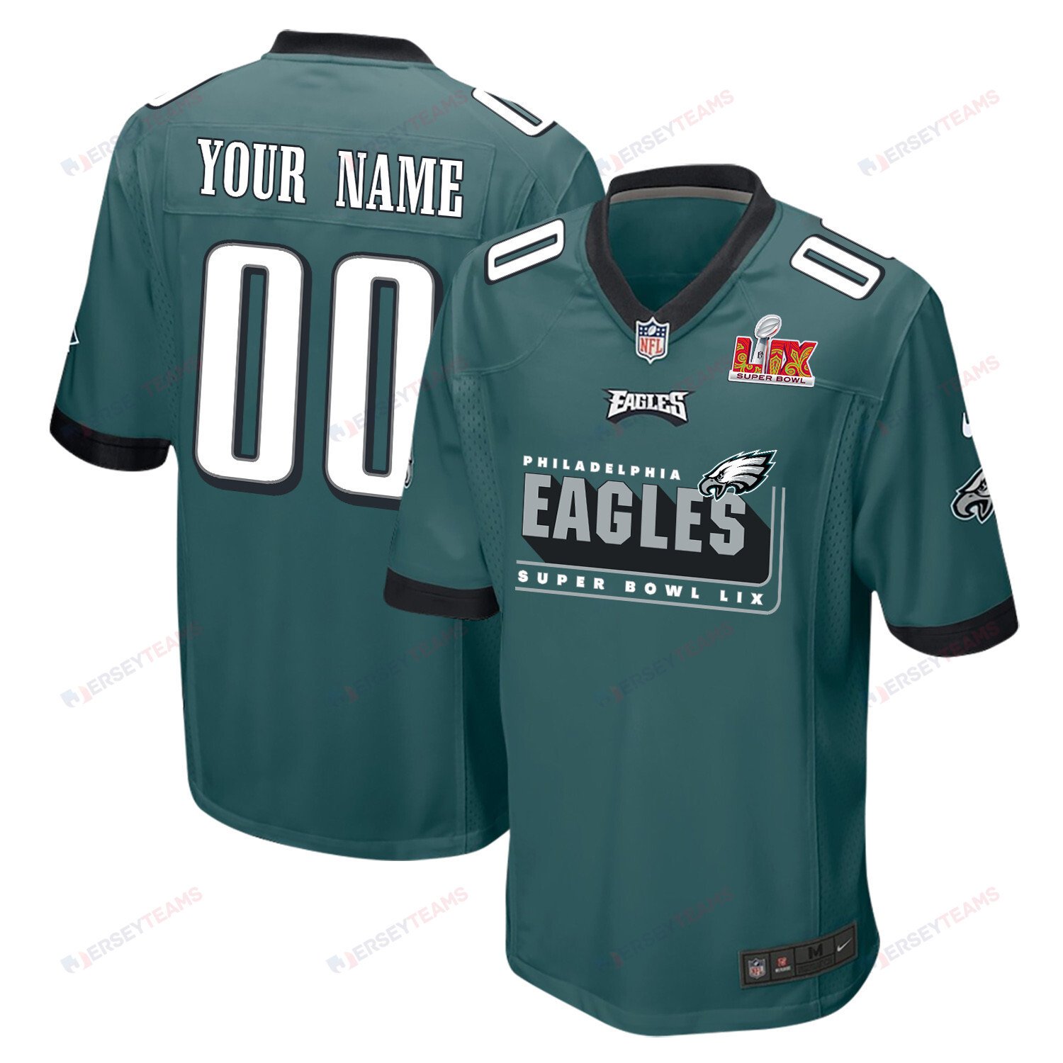 Philadelphia Eagles Super Bowl LIX Champions Big Eagles Game Custom Midnight Green NFL Jersey Men's