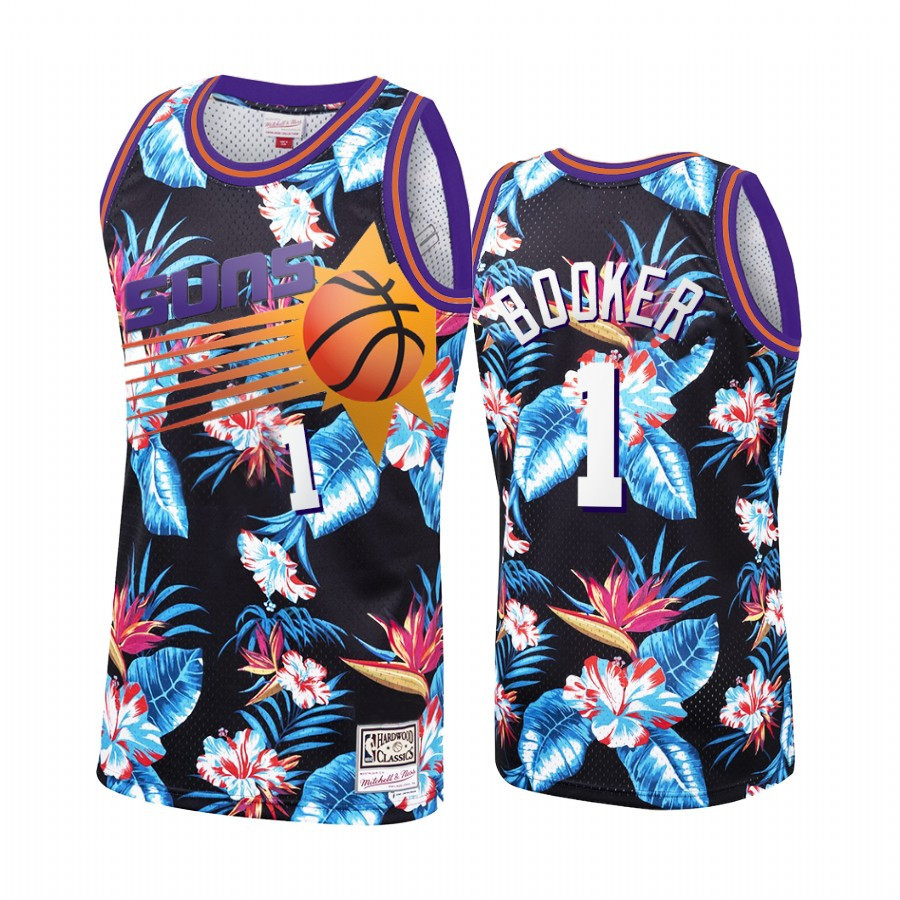 Devin Booker 1 Phoenix Suns Black Floral Fashion NBA Jersey Men's