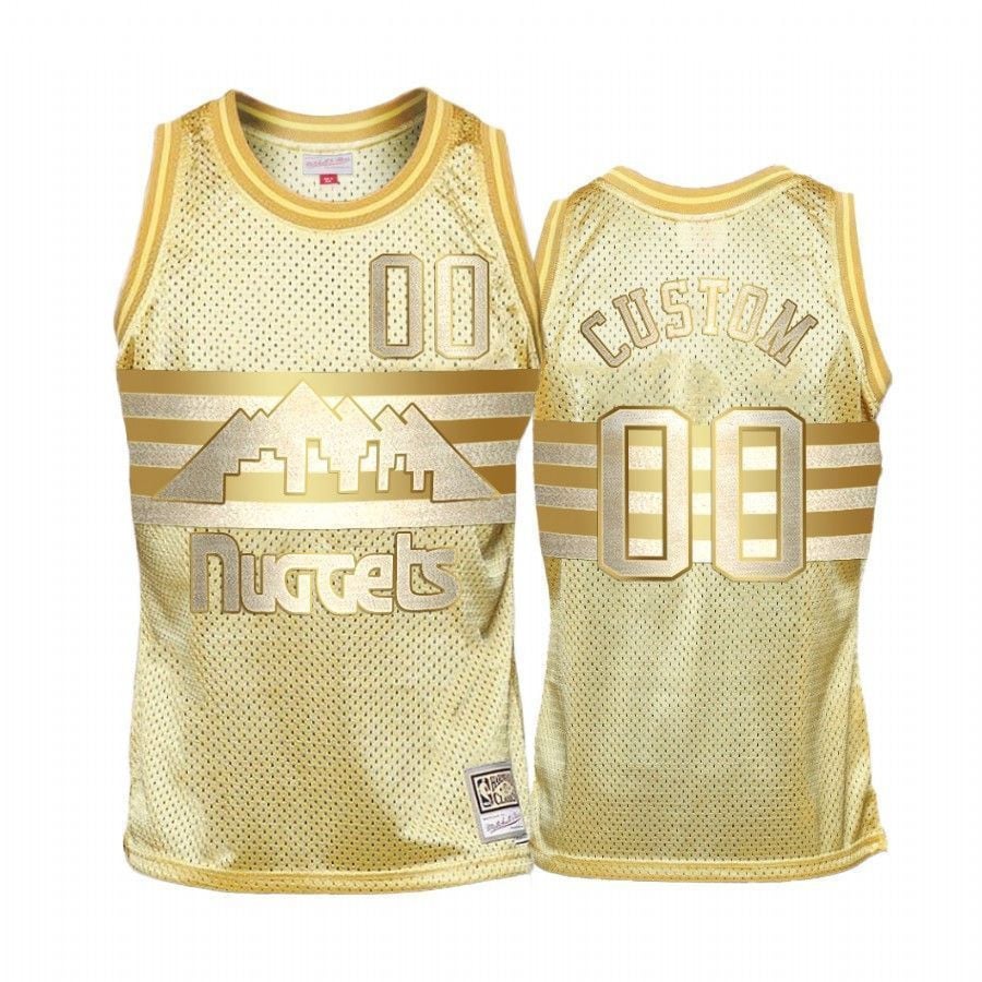 Custom 00 Denver Nuggets Gold Midas Sm NBA Jersey Men's