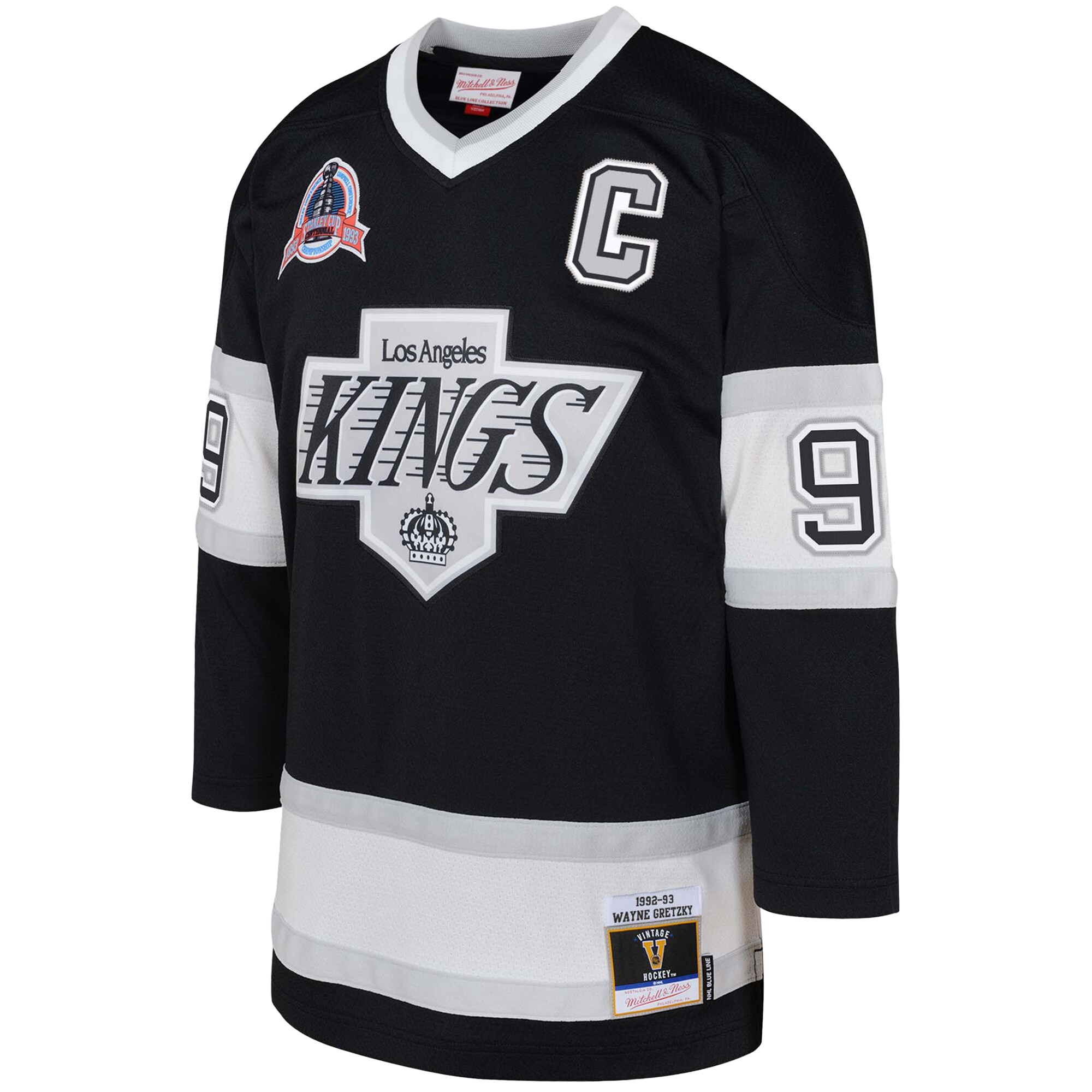 Los Angeles Kings Wayne Gretzky Mitchell Ness Black 1992/93 Captain Patch Blue Line Player NHL Jersey Youth
