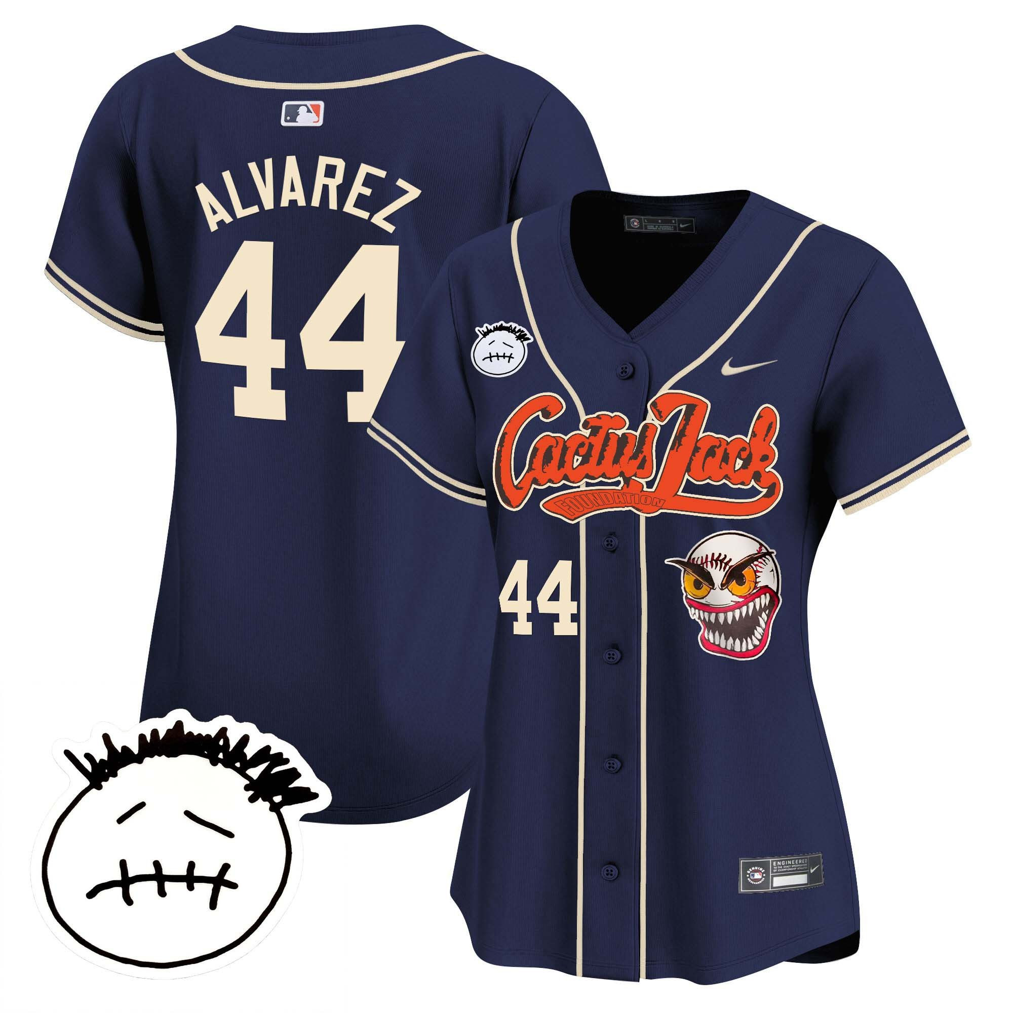 Yordan Alvarez 44 Houston Astros Cactus Jack Patch V3 Navy MLB Jersey Women's