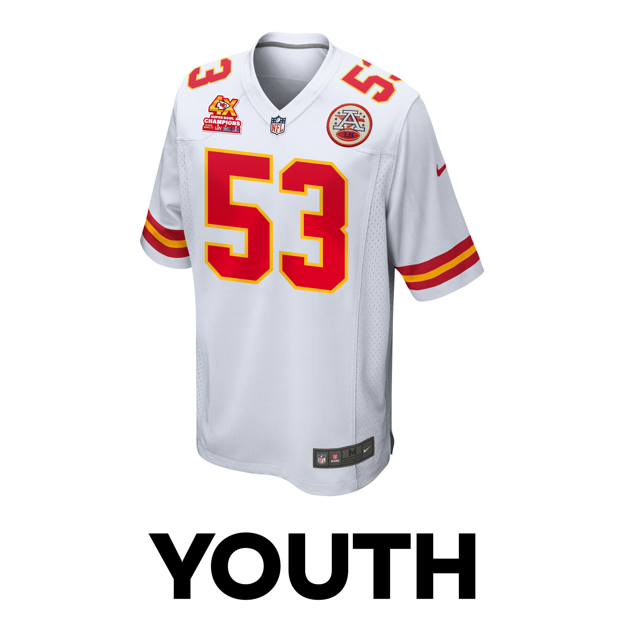 BJ Thompson 53 Kansas City Chiefs Super Bowl LVIII Champions 4X Game White NFL Jersey Youth