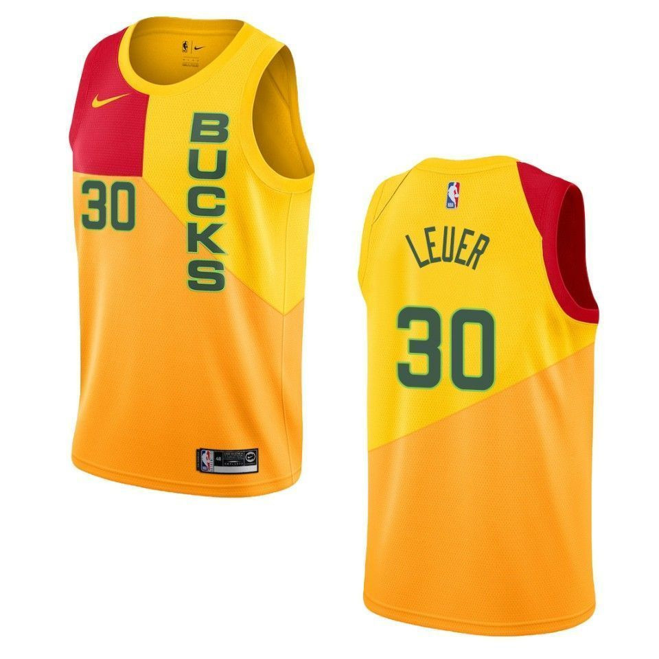Milwaukee Bucks 30 Jon Leuer City Swingman Yellow NBA Jersey Men's