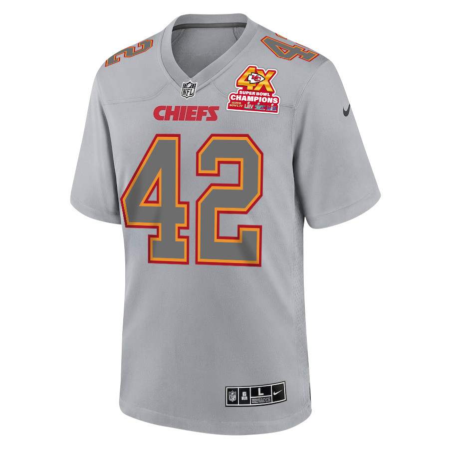 Tyree Gillespie 42 Kansas City Chiefs Super Bowl LVIII Champions 4X Atmosphere Fashion Game Gray NFL Jersey Men's