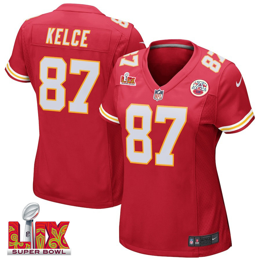 Travis Kelce #87 Kansas City Chiefs Super Bowl LIX Red NFL Jersey Women's