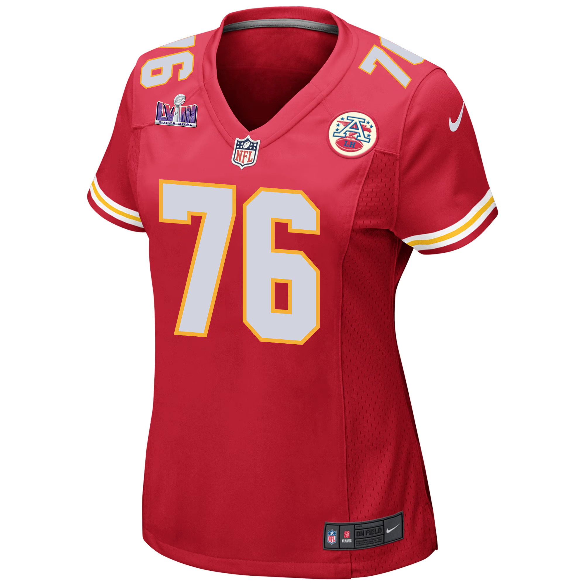 Prince Tega Wanogho 76 Kansas City Chiefs Super Bowl LVIII Patch Game Red NFL Jersey Women's
