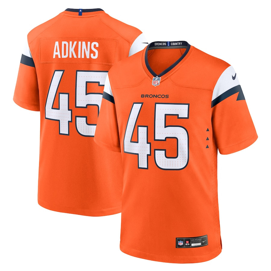 Nate Adkins 45 Denver Broncos Team Game Orange NFL Jersey Men's