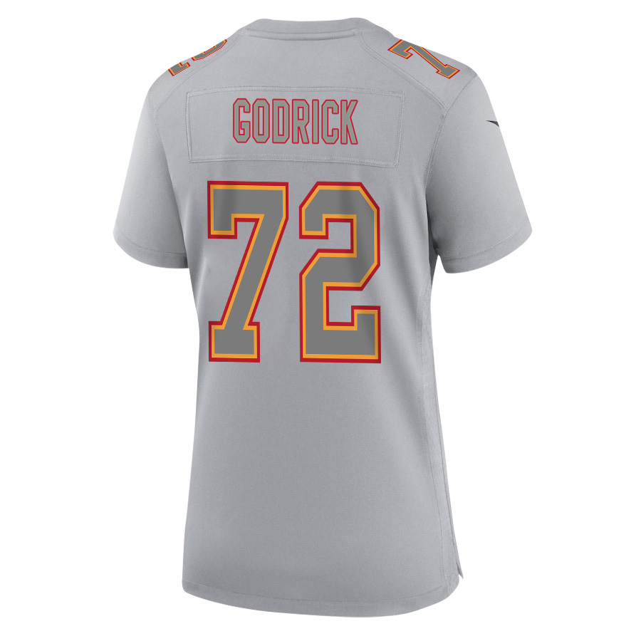 Chukwuebuka Godrick 72 Kansas City Chiefs Super Bowl LVIII Champions 4X Atmosphere Fashion Game Gray NFL Jersey Women's